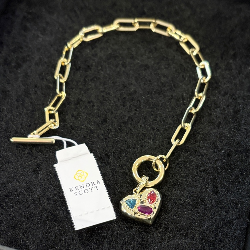 Kendra Scott Penny Gold Heart Chain Bracelet in Multi Mix/NWT - Picture 8 of 11